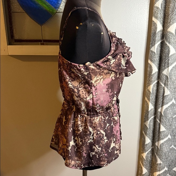 Mudd Y2K Cinched Waist Brown & Pink Ruffled Cami Top SZ Small - Picture 6 of 8